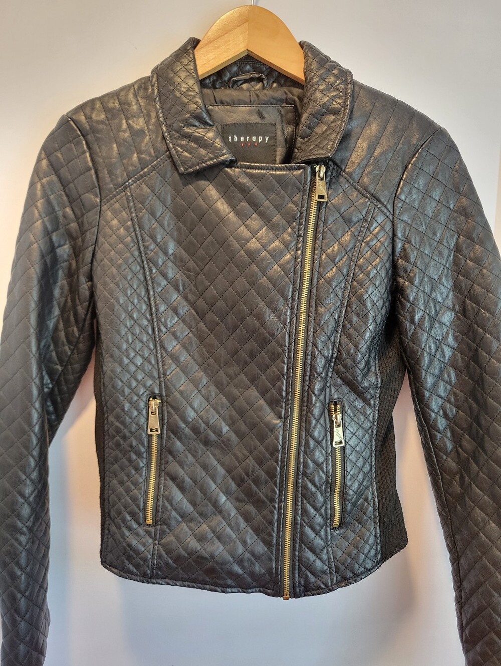 Black Quilted Faux Leather Medium Moto Jacket Gothic Whimsigoth Grunge Y2K
